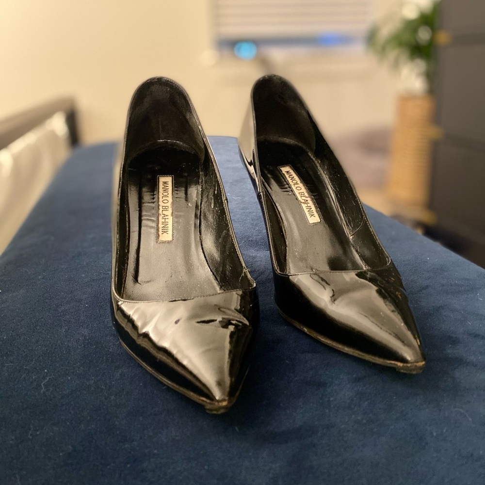 Manolo Blahnik Black Patent Leather Heel Size 38